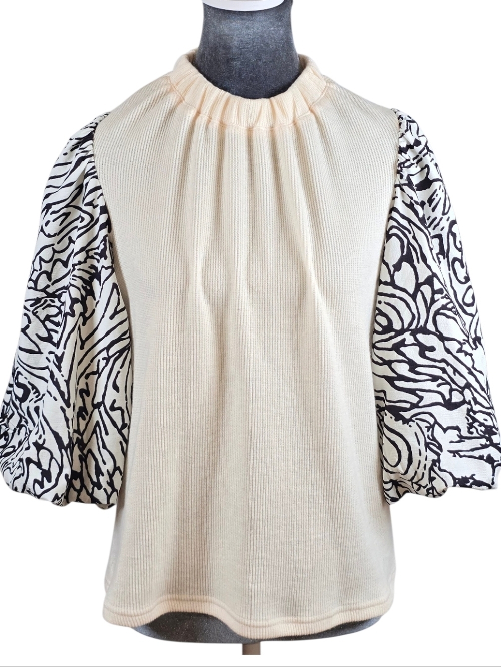 Anthropologie THML Puff Statement Sleeve Ribbed Top Romantic Maximalist Sz.XS